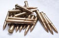 Large caliber rifle bullets on a white background