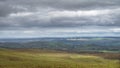 Several large wind turbines seen from Cuilcagh Boardwalk. Irish green wind energy generation Royalty Free Stock Photo