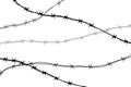 Several lines of black barbed wire silhouette isolated on white Royalty Free Stock Photo