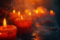Several lit candles casting a warm glow on a table surface Royalty Free Stock Photo