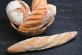 Several loaves of bread wheat, baguette Royalty Free Stock Photo