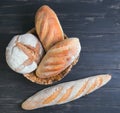 Several loaves of bread wheat, baguette Royalty Free Stock Photo