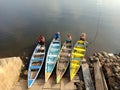 Several local people with their own boat waiting for the passengers in Sipin lake, jambi, indonesia