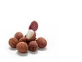 0654 Several lychee fruits, one with open peel Royalty Free Stock Photo