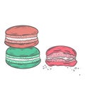 Several macaroons isolated object on white background.