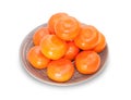 Several mandarins on brown plate isolated