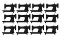 Several many identical old nostalgic sewing machine outline shape silhouette white backdrop