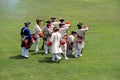 Several men dressed in soldier`s uniform during war reenactments, Fort Ontario, New York, 2016