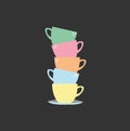 several multi-colored cups