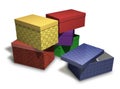 Several multi-colored gift boxes on white backgrou