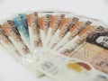 British ten pound notes and one five in a fan shape Royalty Free Stock Photo