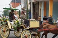 Several officials and guests ride horse-drawn carriages to celebrate Tulungagung\'s anniversary