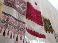 Several old towels with Ukrainian national pattern