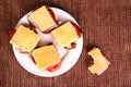 Several open sendwiches with tomatoes, ham and cheese Royalty Free Stock Photo