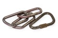 Several oval non-lockingÃ¢â¬â¹ and one triangular locking carabiners