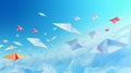 Several paper airplanes over a vibrant background