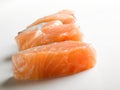 Several pieces of fresh salmon seen frontally