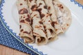 Several pieces of rolled lefse - close up