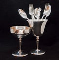 Silver Flatware in Silver Goblets Royalty Free Stock Photo