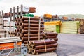 Several pipes stacked in yard Royalty Free Stock Photo