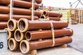 Several pipes stacked in yard Royalty Free Stock Photo