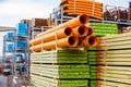 Several pipes stacked in yard Royalty Free Stock Photo