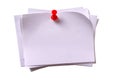 Several plain white sticky post notes with red pushpin isolated Royalty Free Stock Photo