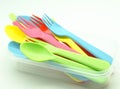 Several plastic cutlery