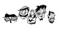 Several portraits of men with different characters. Black and white graphic illustration, well suited for interior design, packagi