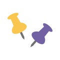 Several push pins illustration. School supply flat design. Office stationery and school supply. Yellow purple pushpins Royalty Free Stock Photo