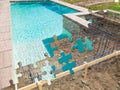 Puzzle Pieces Fitting Together Revealing Finished Pool Build Over Construction Royalty Free Stock Photo