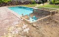 Puzzle Pieces Fitting Together Revealing Finished Pool Build Over Construction Royalty Free Stock Photo