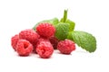 Several raspberries with fresh mint