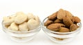 Several raw almonds white background surrounded