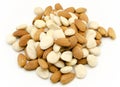 Several raw almonds white background surrounded