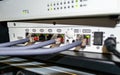 Several RJ45 LAN cables connected to wifi router formed communication network