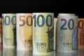 Several rolls of Euro bills Royalty Free Stock Photo
