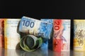 Several rolls of Swiss money Royalty Free Stock Photo