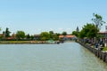 several rowing boats are waiting for their customers on shore of the neusiedlersee lake in Austria....IMAGE Royalty Free Stock Photo