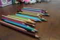 Several rows pencil color on the dask Royalty Free Stock Photo