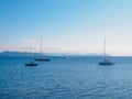 Several sailboats near the coast of Saint-Tropez. Royalty Free Stock Photo