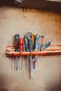 Screwdrivers hanging in the workshop Royalty Free Stock Photo