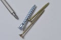 Several screws and a bit from a screwdriver lie on a light background. close-up Royalty Free Stock Photo