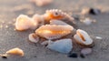 Assorted Seashells Resting on Light Sand During Golden Hour at Gulf Coast Royalty Free Stock Photo