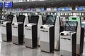 Several self-service check-in automats at the Frankfurt International Airport Royalty Free Stock Photo