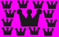 Several similar same alike king crowns silhouette purple pink violet magenta backdrop