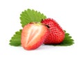 Several sliced strawberries with leaf isolated