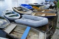 Several small boat dinghies moored in harbour