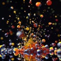 several small colorful balls fly across the air in the dark Royalty Free Stock Photo