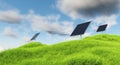 Several solar panels against the background of grass